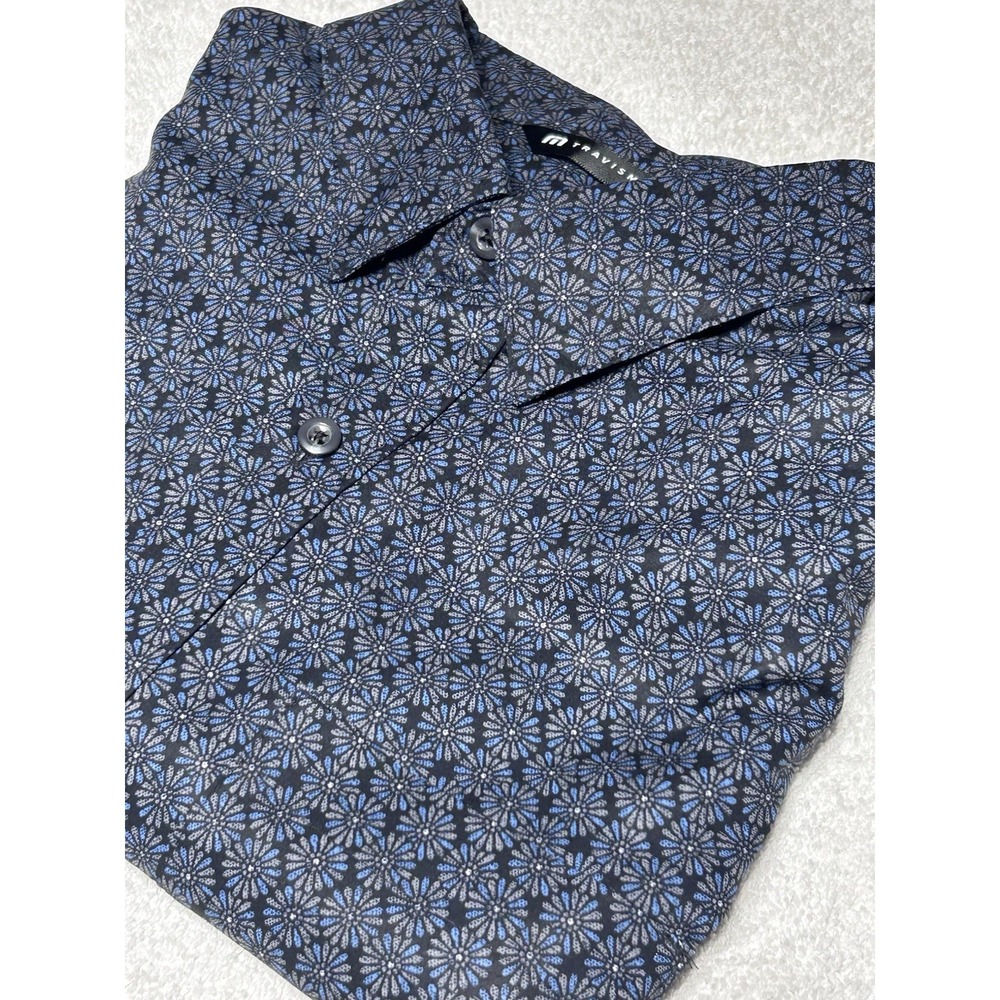 Travis Mathew Polo Shirt Mens Sz M Blue Floral Short Sleeve Golf Performance